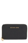 Michael Michael Kors Jet Set Leather Card Case In Black/gold