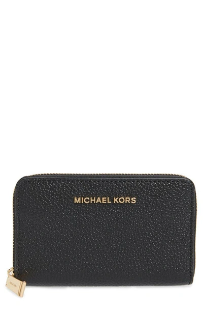 Michael Michael Kors Jet Set Leather Card Case In Black/gold