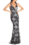 Dress The Population Dress The Poppulation Sharon Embellished Lace Evening Gown In Black-white