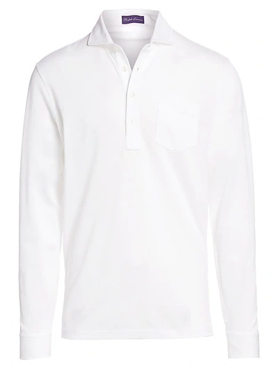 Ralph Lauren Men's Washed Long-sleeve Pocket Polo Shirt, White