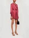 Zimmermann Gathered-cuff Silk-satin Wrap Dress In Berry