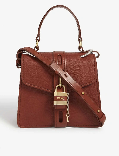 Chloé Aby Mini Lock & Key Belted Top-handle Bag In Sepia Brown/gold/silver