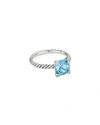 David Yurman Chatelaine Cushion Ring With Gemstone And Diamonds In Silver, 8mm In Blue Topaz