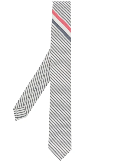 Thom Browne Medium Grey Wool Engineered Rwb Tie In White