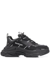 Balenciaga Men's Allover Logo Triple S Sneakers In Black White