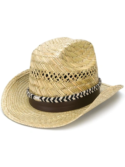Saint Laurent Braided Ribbon Fedora Hat In Neutrals