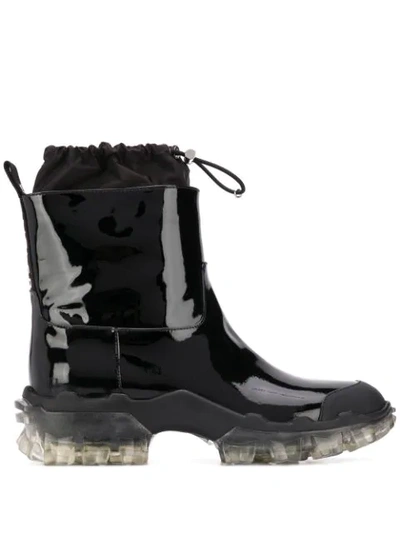 Moncler Drawstring Detail Transparent Sole Rain Boots In Black