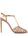 Francesco Russo Caged T-bar Metallic-leather Sandals In Gold