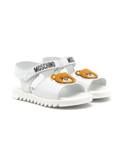 Moschino Kids' Teddy Bear Logoed Strap Leather Sandals In White