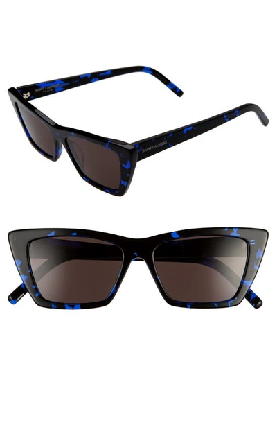 Saint Laurent Cat-eye Acetate Sunglasses In Blue Spotted Havana