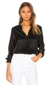Vince Silk Satin Band Collar Blouse In Black