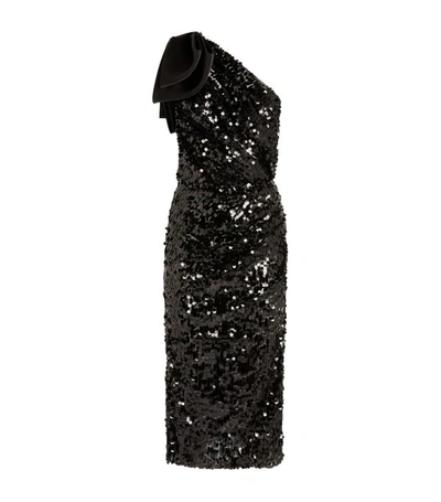 Dolce & Gabbana One-shoulder Fitted Sequin Cocktail Dress In Black
