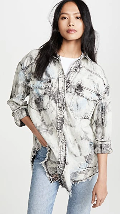 Free People Women's Lovestruck Acid Wash Denim Shirt In Washed Black