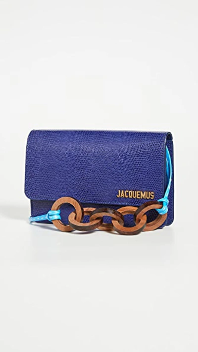 Jacquemus Le Riviera Lizard Embossed Leather Bag In Blue