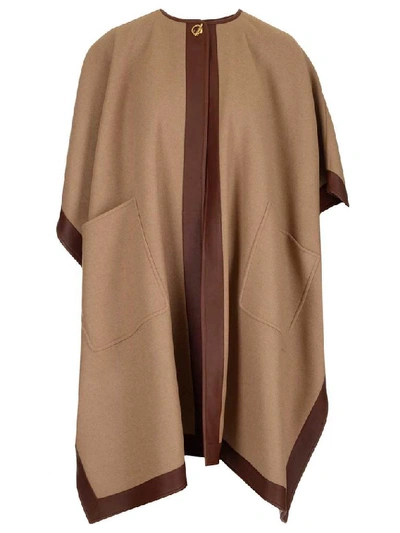Burberry Contrast Trim Poncho In Brown