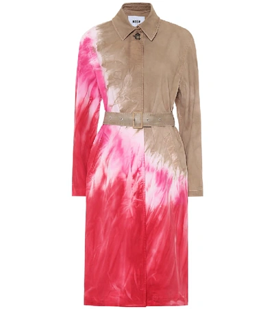 Msgm Tie-dye Single-breasted Cotton-blend Trench Coat In Beige,pink,red