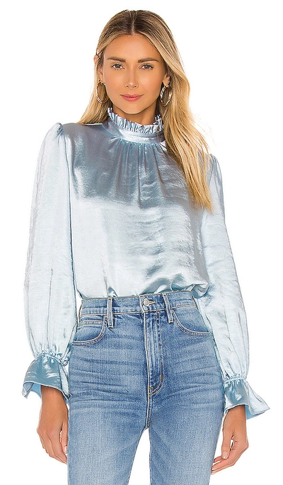 Cynthia Rowley Ruffle Neck Bell Sleeve Top In Light Blue