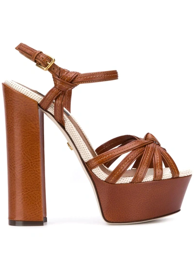 Dolce & Gabbana Wedge Sandals In Polished Cowhide And Canvas In Brown