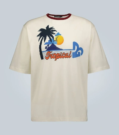 Dolce & Gabbana Dg Tropical Print Cotton Jersey T-shirt In Neutrals