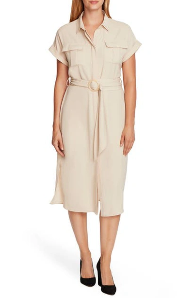 Vince Camuto Belted Cuffed-sleeve Shirtdress In Lt Stone