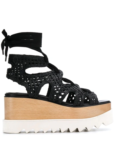 Stella Mccartney Elyse Woven Platform Wedge Sandals In Black