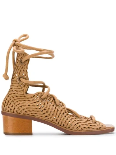 Stella Mccartney 40mm Woven Faux Leather Lace-up Sandals In Cognac