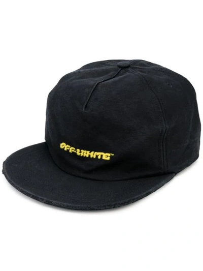 Off-white Logo Embroidery Cotton Twill Cap In Black