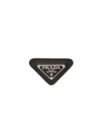 Prada Enamelled Triangular Logo Pin In Black