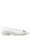 Ferragamo Viva Bow-embellished Leather Point-toe Flats In White