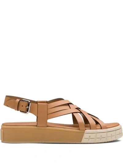 Prada Strappy 30 Flatform Sandals In Marrone