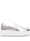 MIU MIU METALLIC CRYSTAL-EMBELLISHED SLIP-ON TRAINERS