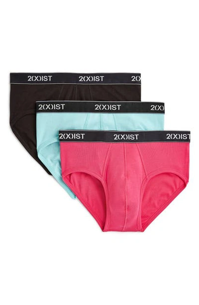 2(x)ist 3-pack Cotton No Show Briefs In Beet Root/ Black/ Angle Blue