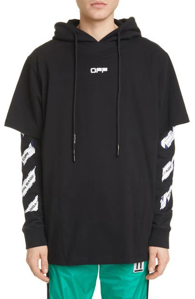 Off-white Airport Tape Logo Layered Hoodie In Black Mult