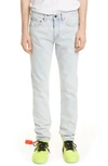 Off-white Diag-stripe Print Slim Fit Jeans In Bleach Mint