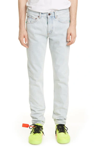 Off-white Diag-stripe Print Slim Fit Jeans In Blue