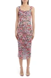 DOLCE & GABBANA FLORAL RUCHED TULLE MIDI DRESS,F63F9TFSEHL