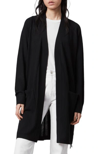 Allsaints Lace-up Long Wool Cardigan In Black