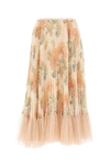 RED VALENTINO REDVALENTINO TULLE TRIM FLORAL PLEATED SKIRT