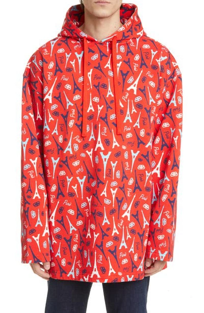 Balenciaga Eiffel Tower Print Hoodie In Red