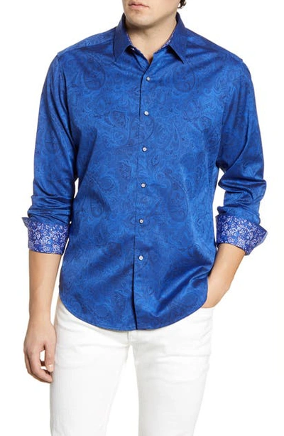 Robert Graham Men's Andretti Tonal Paisley Contrast-reverse Sport Shirt In Navy