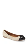 Tory Burch Minni Cap-toe Ballet Flats In Beige Leather In Dulce De Leche / Perfect Black