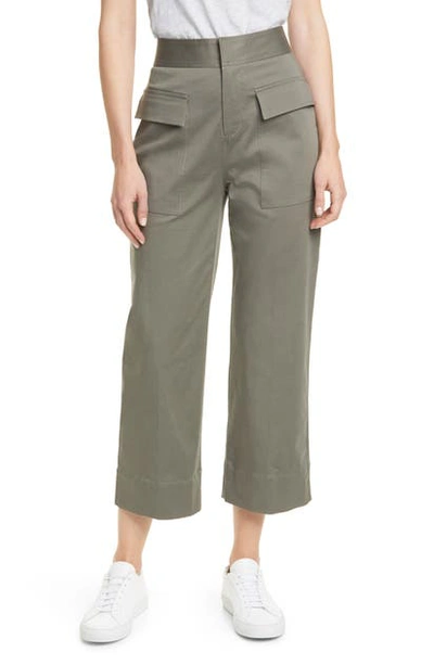 Atm Anthony Thomas Melillo Cropped Brushed Cotton-blend Twill Wide-leg Pants In Olive Drab