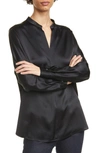 Vince Silk Satin Band Collar Blouse In Black