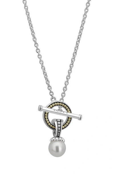 Lagos Sterling Silver Luna Cultured Freshwater Pearl Toggle Necklace, 18 In Multi/silver