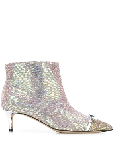 Marco De Vincenzo Iridescent Studded 55mm Leather Boots In Silver