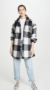 Anine Bing Mave Check Wool Blend Jacket In White/black