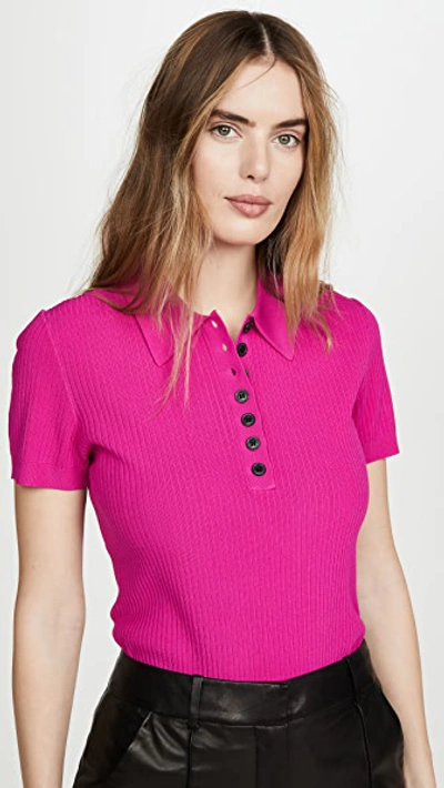 Jason Wu Short-sleeve Rib-knit Polo Shirt In Magenta