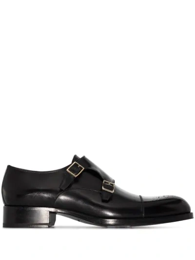 Tom Ford Wessex Leather Monk Strap Shoes In Black