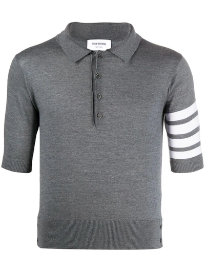 Thom Browne 4-bar Short-sleeved Polo Shirt In Grey