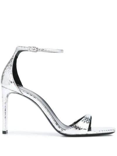 Saint Laurent Metallic High Heel Sandals In Silver